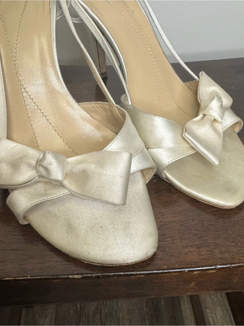 Kate Spade Mattie Satin Bow Slingback Heels Ivory/Cream 8B